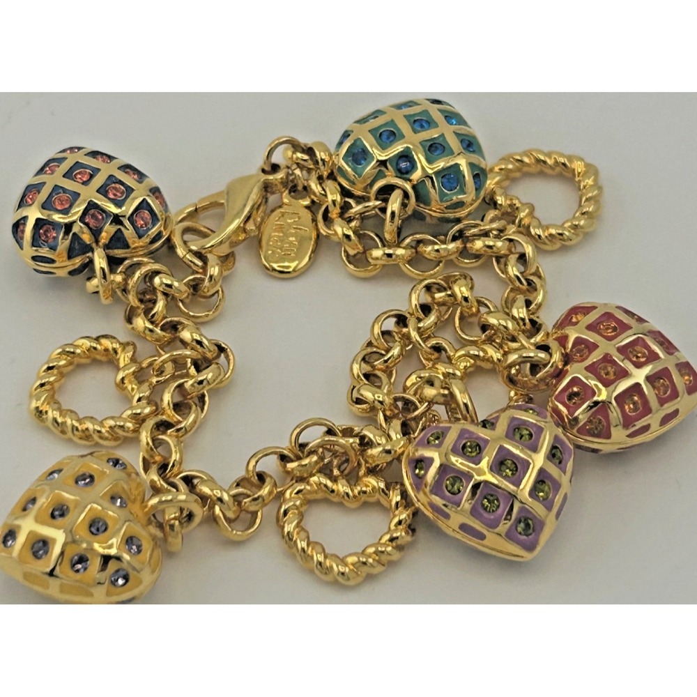 Joan Rivers Multi color Enamel Rhinestone bracelet Heart shape charms